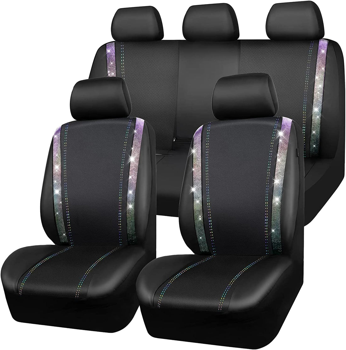 Rhinestone Diamond Bucket Universal Two Front Faux Leather Seat Covers