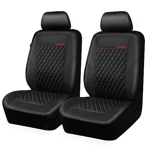 CAR PASS Quilting Leather Seat Cover Two Front Seats Only, Universal Fit Automotive Front Seat Covers Waterproof Deluxe PU Premium Vinyl Luxury for Cars Sedan Van SUV Airbag Compatible 2 Pieces,Black