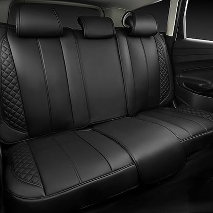 CAR PASS Nappa PU Leather Car Seat Covers Full Set Waterproof Protector Durable Cushioned,Universal Fit for Sedan SUV Pick-up Truck,Automotive, Anti-Slip and Backseat Luxury Premium Deluxe(Black)