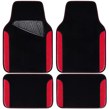 CAR PASS Rainbow Waterproof Universal Fit Faux Leather Car Carpet- Anti-Slip Nibbed Backing Floor Mats for SUV, Vans,Sedans,Trucks, Automotive Set of 4 for Women (Black with Red)