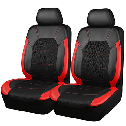 CAR PASS Universal Leather car seat Covers Sport fits Most Cars, SUVs, Trucks, and Vans (Full Set, Black Red)