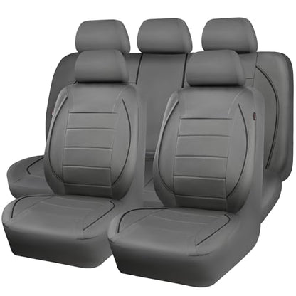 CAR PASS Universal Reflect Piping Leather Car Seat Cover, Fit for suvs,Van,Trucks,Airbag Compatible,Inside Zipper Design and Reserved Opening Holes (Full Set, Black and Grey)