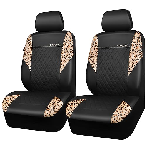 CAR PASS Quilting Leather Seat Cover Two Front Seats Only, Universal Fit Automotive Front Seat Covers Waterproof Deluxe PU Premium Vinyl Luxury for Cars Sedan Van SUV Airbag Compatible 2 Pieces,Black