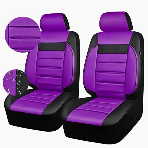 CAR PASS Leather Car Seat Covers Front Seats Only, 3D Foam Support Car Seat Covers, Universal fit for Trucks Vans SUVs Sedans Automotive Comfortable, Airbag Compatible 2 Pieces Front Solid Black