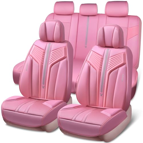 CAR PASS Nappa Leather Seat Covers, Breathable Waterproof Car Seat Covers Full Set, Luxury 3D Sponge Support Full Coverage Seat Protector, Universal Fit SUV Pick-up Truck Sedan Automotive(All Black)