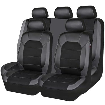 CAR PASS Universal Leather car seat Covers Sport fits Most Cars, SUVs, Trucks, and Vans (Full Set, Black Red)