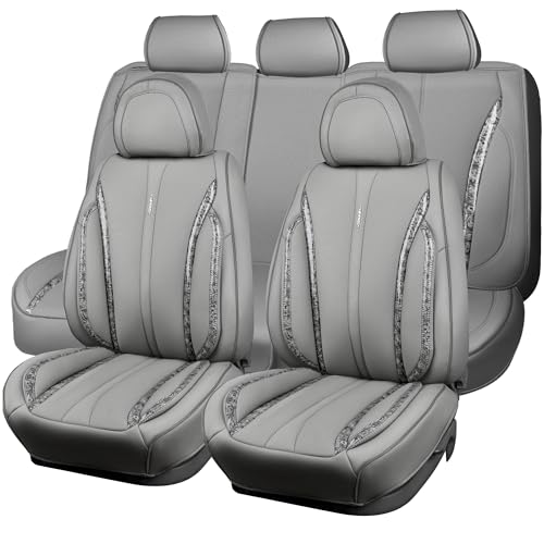 CAR Pass Nappa Leather Car Seat Covers, Durable Waterproof Luxury Universal for SUV Pick-up Truck Sedan, Anti-Slip Driver 5 Seats Covers Full Set with Backrest (Black Chameleon Iridescent Reflective)