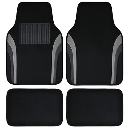 CAR PASS Leather Waterproof Sporty Car Floor Mats Carpet,Universal Automotive Floor Mat Fit for Sedans, Cars, Mid Trucks, Vans, SUV, Set of 4 (Black and Gray)