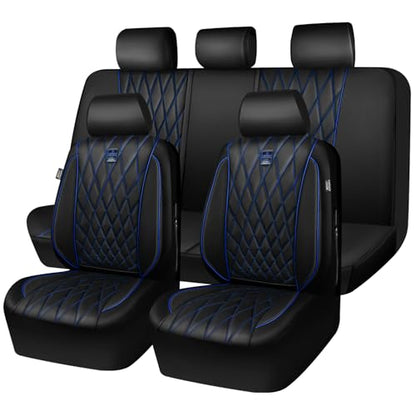 CAR PASS Piping Luxury Faux PU Leather Two Front Car Seat Covers, Waterproof Anti Slip Seat Covers Compatible with Front Seat Armrests,Universal Fit for Suvs,Vans,Trucks, Airbag Compatible(All Black)