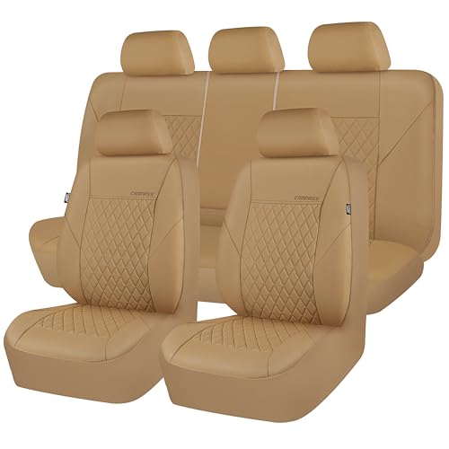 CAR PASS Quilting Leather Seat Cover Two Front Seats Only, Universal Fit Automotive Front Seat Covers Waterproof Deluxe PU Premium Vinyl Luxury for Cars Sedan Van SUV Airbag Compatible 2 Pieces,Black