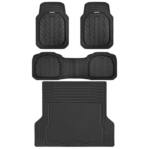 CAR PASS DeepDish Floor Mats for Cars, Heavy Duty Rubber Car Mats 3-Piece, Universal M~XL Size Trim-to Fit Automotive Floor Mats for Truck Van SUV Durable Waterproof All Weather Car Mats (Solid Black)