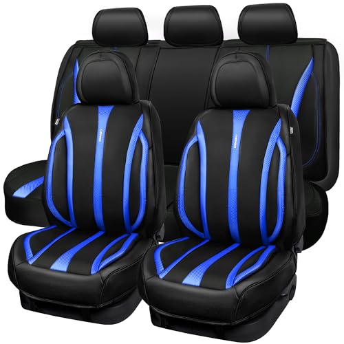 CAR Pass Nappa Leather Car Seat Covers, Durable Waterproof Luxury Universal for SUV Pick-up Truck Sedan, Anti-Slip Driver 5 Seats Covers Full Set with Backrest (Black Chameleon Iridescent Reflective)