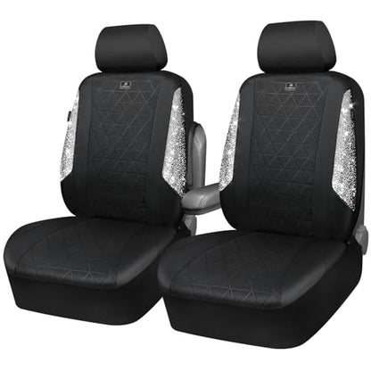 CAR PASS Oxford Bling Diamond Car Seat Covers 2 Front Interior Sets, Waterproof Shining Glitter Sparkly Crystal Universal Armrest Fit 95% Automotive Truck SUV Cute Women Girl, Black Red Rhinestone