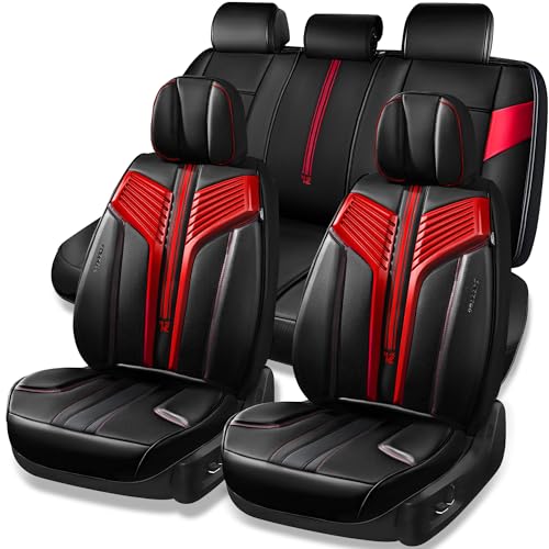 CAR PASS Nappa Leather Seat Covers, Breathable Waterproof Car Seat Covers Full Set, Luxury 3D Sponge Support Full Coverage Seat Protector, Universal Fit SUV Pick-up Truck Sedan Automotive(All Black)