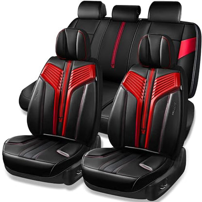 CAR PASS Nappa Leather Seat Covers, Breathable Waterproof Car Seat Covers Full Set, Luxury 3D Sponge Support Full Coverage Seat Protector, Universal Fit SUV Pick-up Truck Sedan Automotive(All Black)