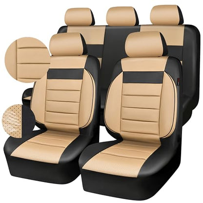 CAR PASS Leather Car Seat Covers Front Seats Only, 3D Foam Support Car Seat Covers, Universal fit for Trucks Vans SUVs Sedans Automotive Comfortable, Airbag Compatible 2 Pieces Front Solid Black