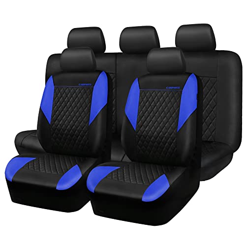 CAR PASS Quilting Leather Seat Cover Two Front Seats Only, Universal Fit Automotive Front Seat Covers Waterproof Deluxe PU Premium Vinyl Luxury for Cars Sedan Van SUV Airbag Compatible 2 Pieces,Black