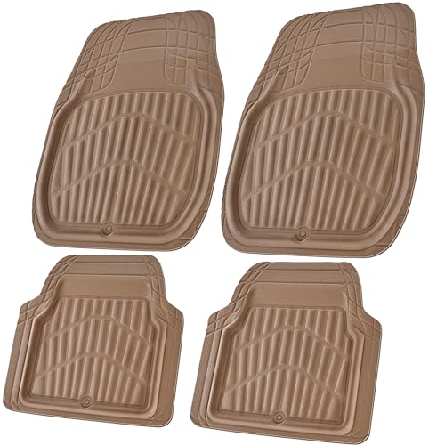 CAR PASS 4 Piece Leather Car Floor Mats -3D Cute Girly Waterproof All Weather Car Mat Full Set, Universal Trim to Fit &amp; Anti-Slip Burr Bottom &amp; Light Easy Clean for SUV Truck Auto Sedan Van(Pink)