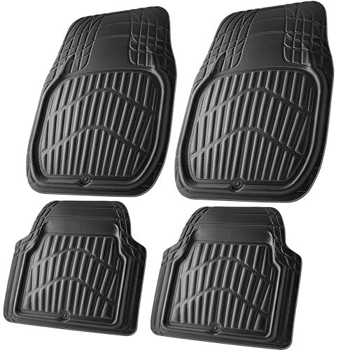 CAR PASS 4 Piece Leather Car Floor Mats -3D Cute Girly Waterproof All Weather Car Mat Full Set, Universal Trim to Fit &amp; Anti-Slip Burr Bottom &amp; Light Easy Clean for SUV Truck Auto Sedan Van(Pink)