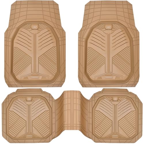 CAR PASS Heavy Duty Rubber Car Mats, Deep-Dish Odorless Car Floor Mats All Weather, Universal Trim-to-Fit for SUVs Trucks Sedans, Waterproof Anti-Slip, 3 Pieces V12 Black