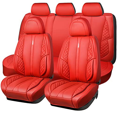 CAR PASS Nappa PU Leather Car Seat Covers Full Set Waterproof Protector Durable Cushioned,Universal Fit for Sedan SUV Pick-up Truck,Automotive, Anti-Slip and Backseat Luxury Premium Deluxe(Black)