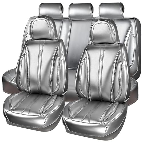 CAR Pass Nappa Leather Car Seat Covers, Durable Waterproof Luxury Universal for SUV Pick-up Truck Sedan, Anti-Slip Driver 5 Seats Covers Full Set with Backrest (Black Chameleon Iridescent Reflective)