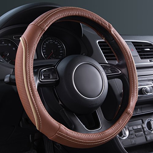 Car Pass Colour Piping Leather Universal Fit Steering Wheel Cover,Perfectly fit for 14.5-15 inches for Various Vehicles SUVs,Vans,Sedans,Cars (Black &amp; Mint)