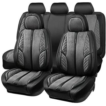 CAR PASS Nappa PU Leather Car Seat Covers Full Set Waterproof Protector Durable Cushioned,Universal Fit for Sedan SUV Pick-up Truck,Automotive, Anti-Slip and Backseat Luxury Premium Deluxe(Black)