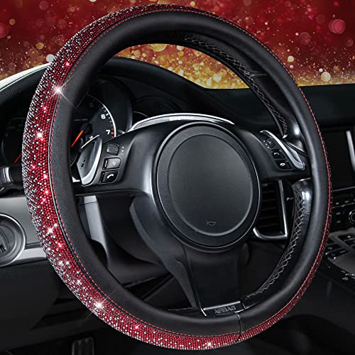 CAR PASS Bling Diamond Leather Steering Wheel Cover, With Sparkly Crystal Glitter Rhinestones Universal Fit 14"1/2-15" Car Wheel Protector for Women Girl Fit Suvs,Vans,Sedans,Car,Trucks, Black Diamond