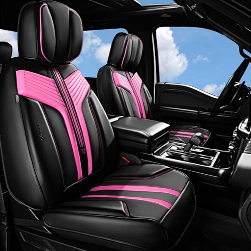 CAR PASS Nappa Leather Seat Covers, Breathable Waterproof Car Seat Covers Full Set, Luxury 3D Sponge Support Full Coverage Seat Protector, Universal Fit SUV Pick-up Truck Sedan Automotive(All Black)