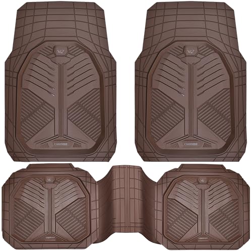 CAR PASS Heavy Duty Rubber Car Mats, Deep-Dish Odorless Car Floor Mats All Weather, Universal Trim-to-Fit for SUVs Trucks Sedans, Waterproof Anti-Slip, 3 Pieces V12 Black