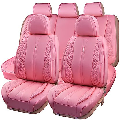 CAR PASS Nappa PU Leather Car Seat Covers Full Set Waterproof Protector Durable Cushioned,Universal Fit for Sedan SUV Pick-up Truck,Automotive, Anti-Slip and Backseat Luxury Premium Deluxe(Black)