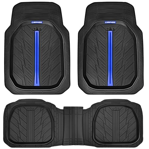 CAR PASS DeepDish Floor Mats for Cars, Heavy Duty Rubber Car Mats 3-Piece, Universal M~XL Size Trim-to Fit Automotive Floor Mats for Truck Van SUV Durable Waterproof All Weather Car Mats (Solid Black)