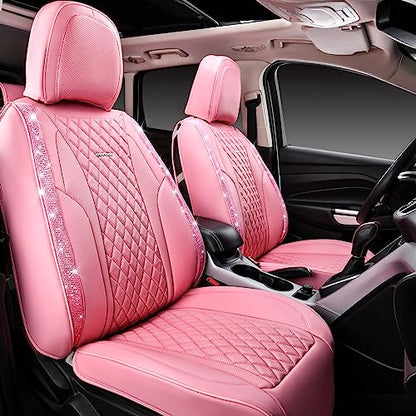 CAR Pass Bling Car Seat Covers, Microfiber Nappa Leather Luxury Cushioned, Waterproof Heavy-Duty Anti-Slip Universal Fit for Auto SUV Sedan,Sparkly Glitter Shining Rhinestone Full Set, Black Diamond