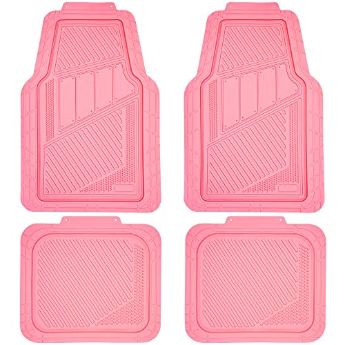 CAR PASS Heavy Duty Rubber Floor Mats Pink 4-Piece Car Mat Set - Universal Waterproof for SUV Truck, Durable All-Weather Mats，Car Women,Girly(All Pink)