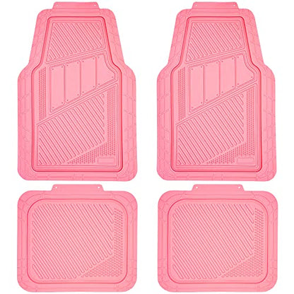 CAR PASS Heavy Duty Rubber Floor Mats Pink 4-Piece Car Mat Set - Universal Waterproof for SUV Truck, Durable All-Weather Mats，Car Women,Girly(All Pink)