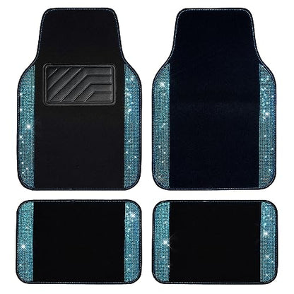 CAR PASS Bling Diamond Car Floor Mats, Shining Rhinestone Carpet Sparkly Glitter Crystal with Anti-Slip PVC Heel Pad Waterproof Universal Fit Automotive SUV,Sedan,Van,Cute Girl Women,4pcs Black Sliver