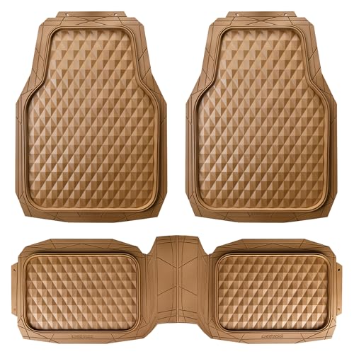 CAR PASS Heavy Duty Rubber Car Mats, Deep Dish All-Weather Floor Mat for Car Full Set Durable Anti-Slip 3D Rhombus Waterproof Trim to Fit Liner Universal Fit Automotive,Sedan,SUV,Truck, 3 Piece Black