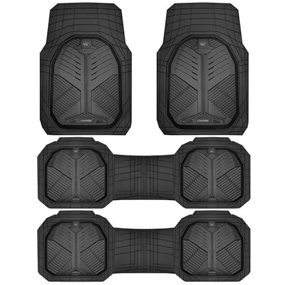 CAR PASS Heavy Duty Rubber Car Mats, Deep-Dish Odorless Car Floor Mats All Weather, Universal Trim-to-Fit for SUVs Trucks Sedans, Waterproof Anti-Slip, 3 Pieces V12 Black