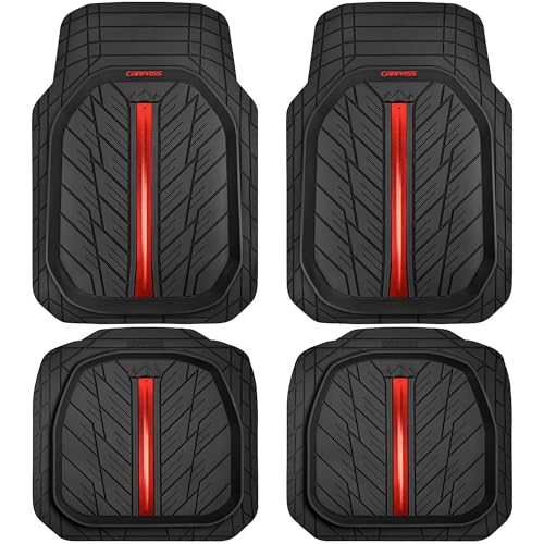 CAR PASS DeepDish Floor Mats for Cars, Heavy Duty Rubber Car Mats 3-Piece, Universal M~XL Size Trim-to Fit Automotive Floor Mats for Truck Van SUV Durable Waterproof All Weather Car Mats (Solid Black)