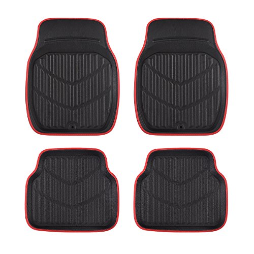 CAR PASS 4 Piece Leather Car Floor Mats -3D Cute Girly Waterproof All Weather Car Mat Full Set, Universal Trim to Fit &amp; Anti-Slip Burr Bottom &amp; Light Easy Clean for SUV Truck Auto Sedan Van(Pink)