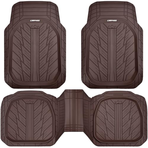 CAR PASS DeepDish Floor Mats for Cars, Heavy Duty Rubber Car Mats 3-Piece, Universal M~XL Size Trim-to Fit Automotive Floor Mats for Truck Van SUV Durable Waterproof All Weather Car Mats (Solid Black)