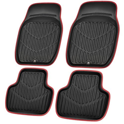 CAR PASS 4 Piece Leather Car Floor Mats -3D Cute Girly Waterproof All Weather Car Mat Full Set, Universal Trim to Fit &amp; Anti-Slip Burr Bottom &amp; Light Easy Clean for SUV Truck Auto Sedan Van(Pink)