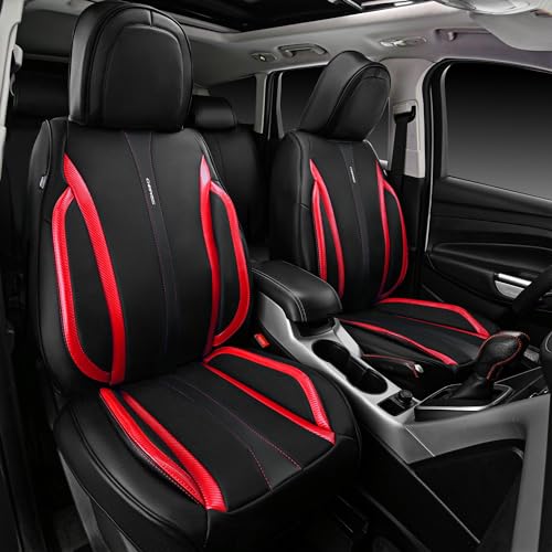 CAR Pass Nappa Leather Car Seat Covers, Durable Waterproof Luxury Universal for SUV Pick-up Truck Sedan, Anti-Slip Driver 5 Seats Covers Full Set with Backrest (Black Chameleon Iridescent Reflective)