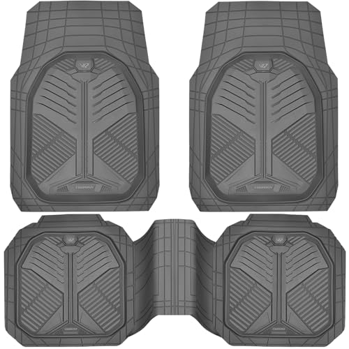 CAR PASS Heavy Duty Rubber Car Mats, Deep-Dish Odorless Car Floor Mats All Weather, Universal Trim-to-Fit for SUVs Trucks Sedans, Waterproof Anti-Slip, 3 Pieces V12 Black