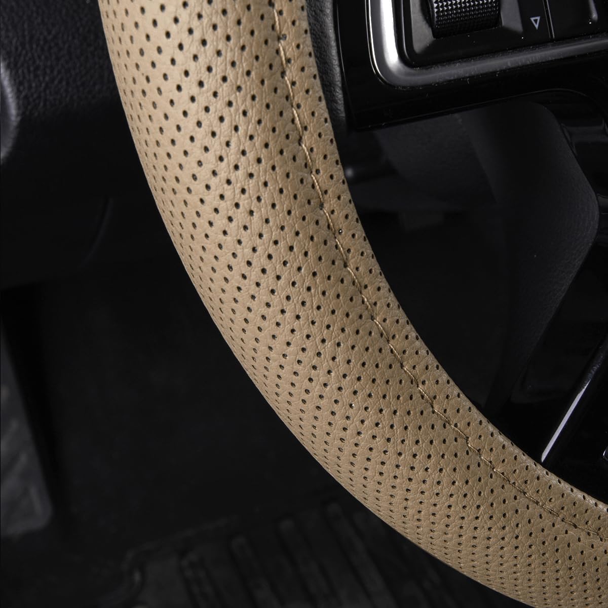 Car Pass Classical Leather Automotive Universal Steering Wheel Covers,Universal Fit for Suvs,Trucks,Sedans,Cars,Vans,14.5-15inch Anti-Slip Safety Comfortable Desgin(Black)