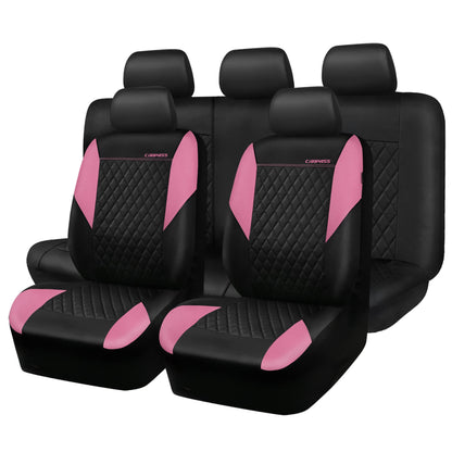 CAR PASS Quilting Leather Seat Cover Two Front Seats Only, Universal Fit Automotive Front Seat Covers Waterproof Deluxe PU Premium Vinyl Luxury for Cars Sedan Van SUV Airbag Compatible 2 Pieces,Black