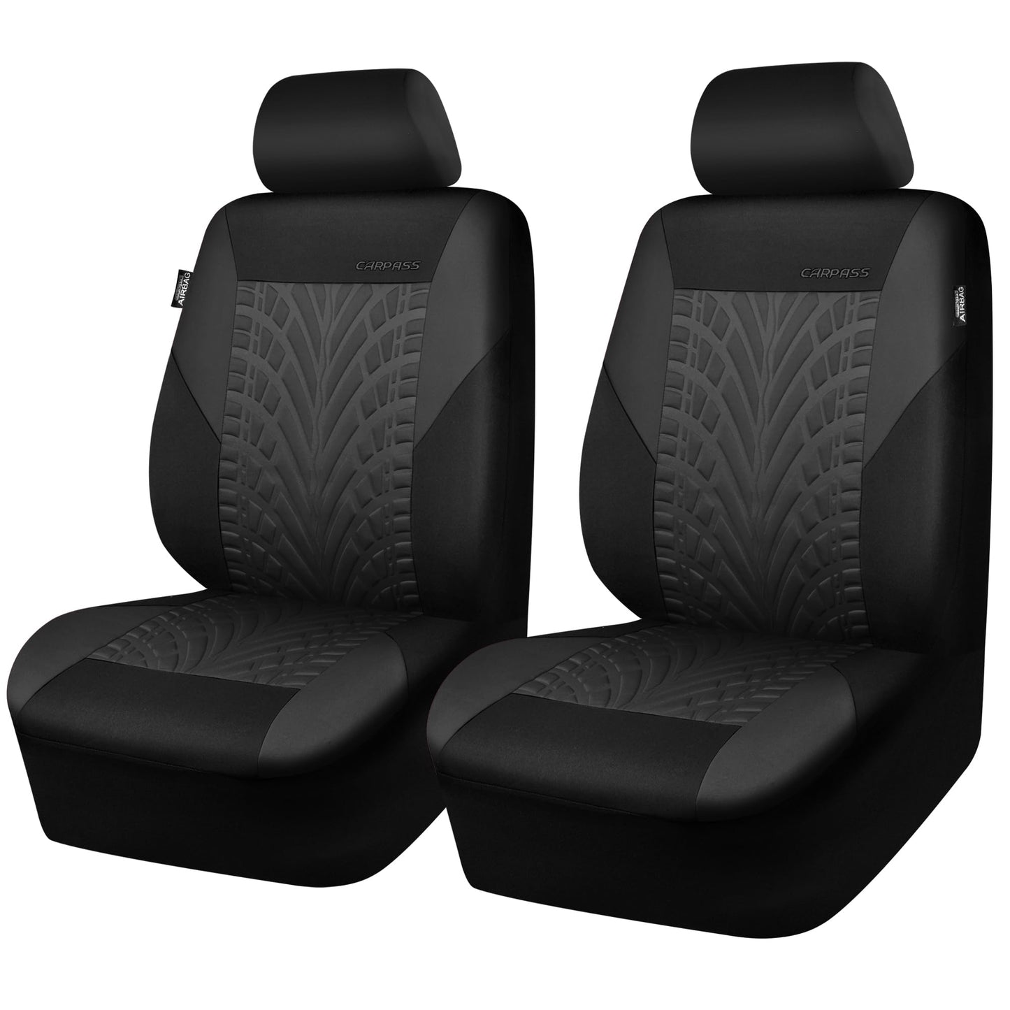 CAR PASS Car Seat Covers Full Sets, Front &amp; Split Rear Bench for Car, 3D Tyre Embossed Automotive Interior Covers, Airbag Compatible, Quick Setup Universal Fit Seat Covers for Car, SUV(All Black)