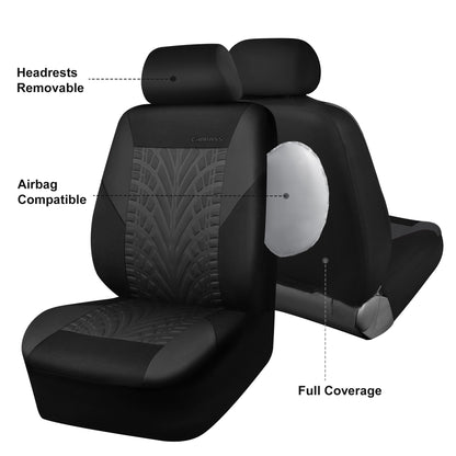 CAR PASS Car Seat Covers Full Sets, Front &amp; Split Rear Bench for Car, 3D Tyre Embossed Automotive Interior Covers, Airbag Compatible, Quick Setup Universal Fit Seat Covers for Car, SUV(All Black)