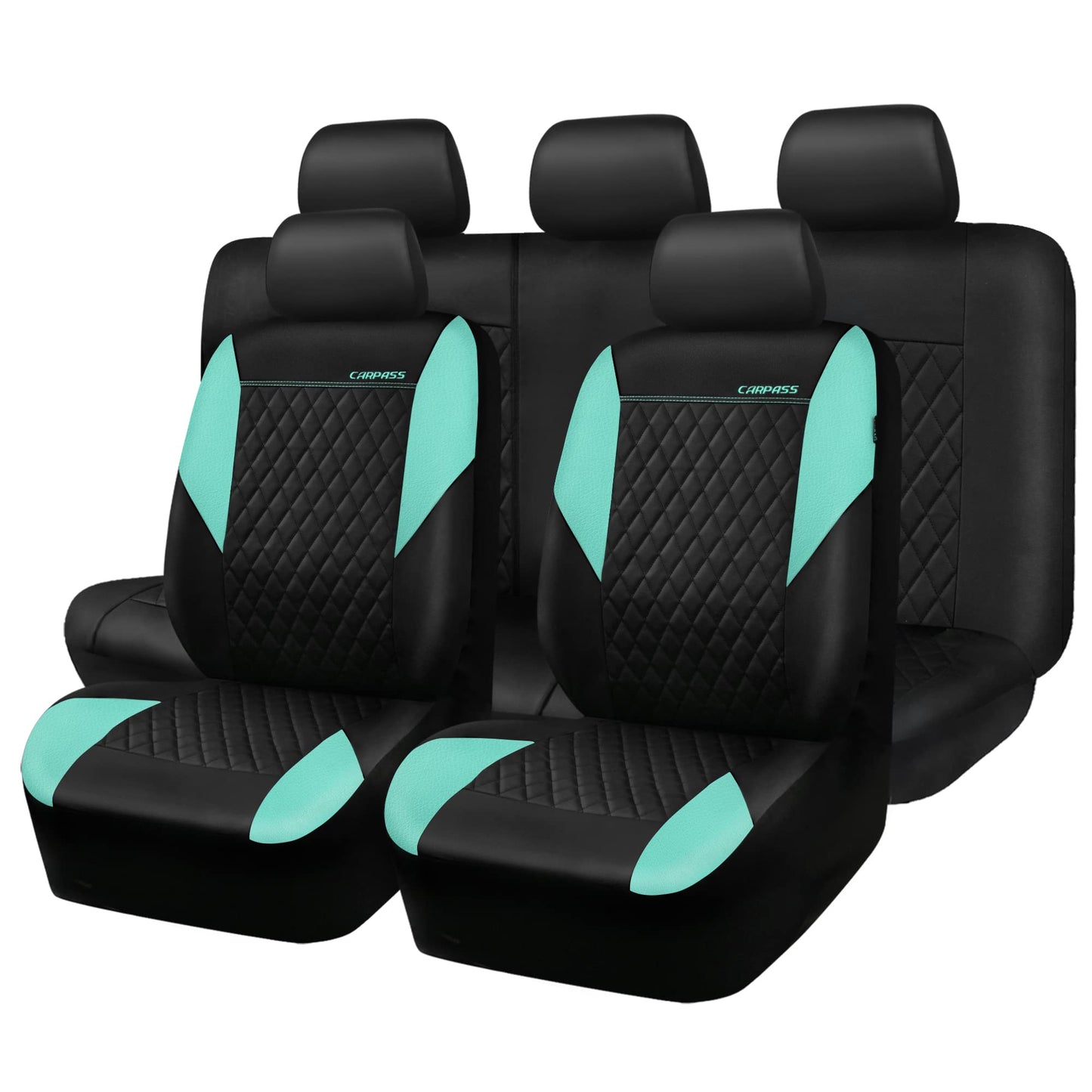 CAR PASS Quilting Leather Seat Cover Two Front Seats Only, Universal Fit Automotive Front Seat Covers Waterproof Deluxe PU Premium Vinyl Luxury for Cars Sedan Van SUV Airbag Compatible 2 Pieces,Black